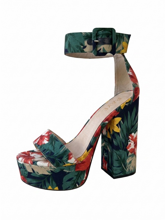 RAYE Shoes - RAYE - Navy Vibrant Tropical Hibiscus Platform Sandals. Size 8